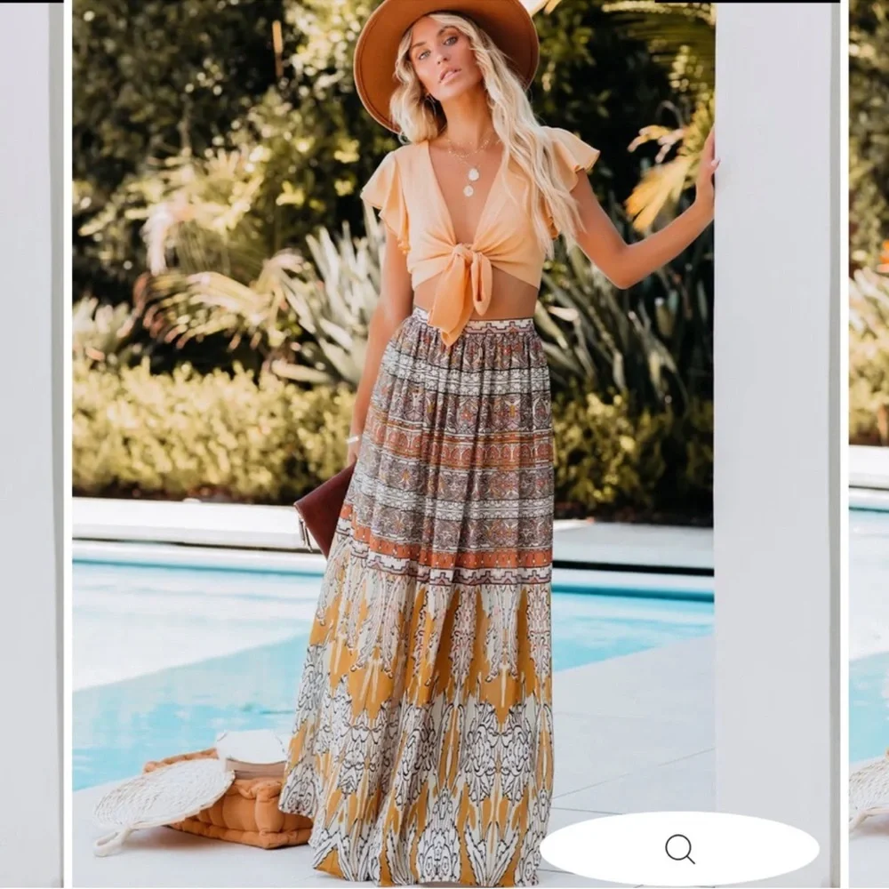 Vici Brown and Tan Tiered A-line Maxi Skirt